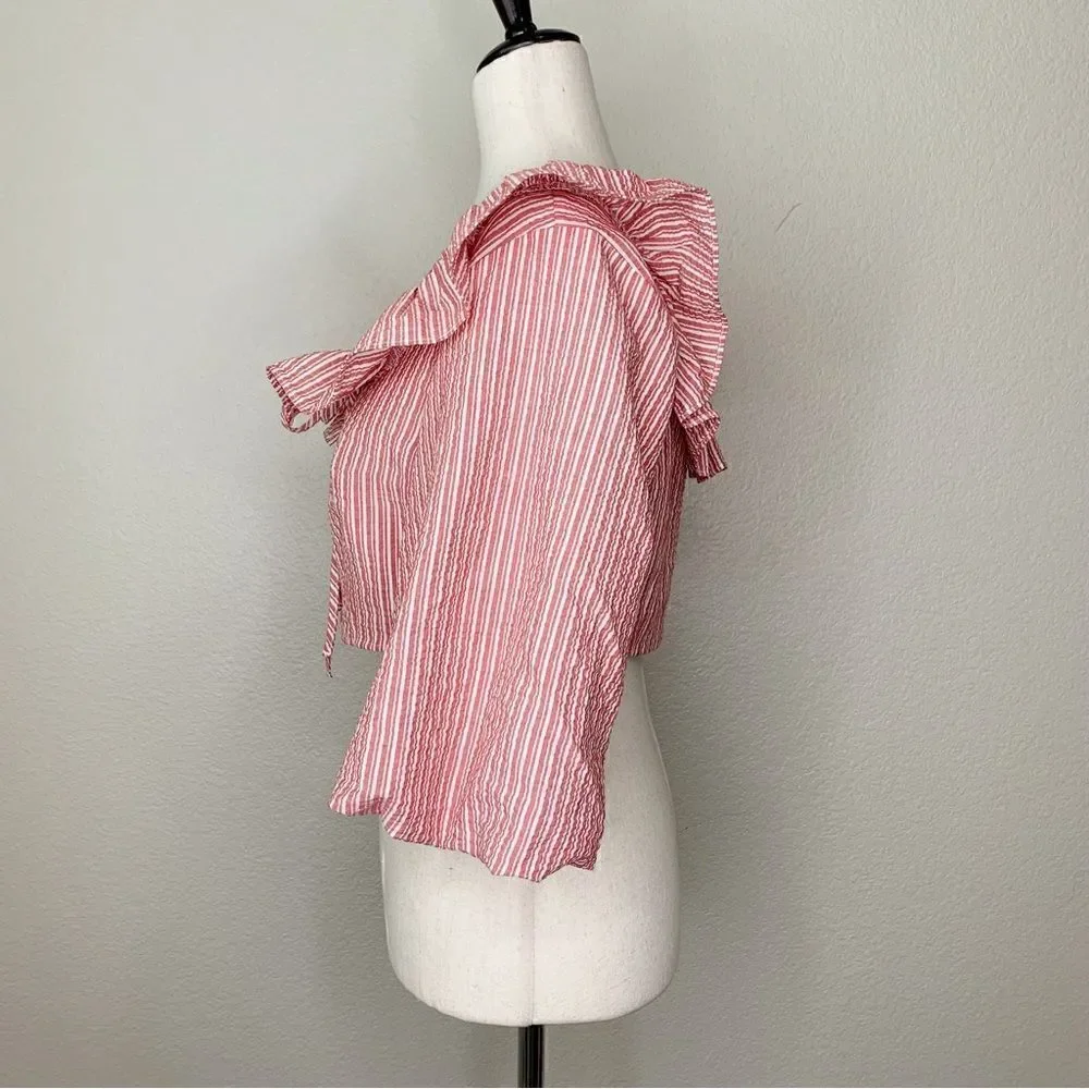 NWT Zara Women’s Size Medium Striped Ruffles Crop Top